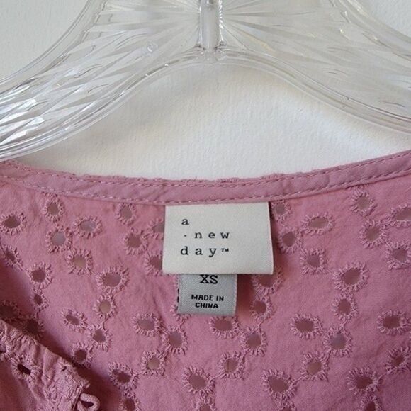 A NEW DAY Eyelet Ruffle Puff Short Sleeve Pink Size XS - Picture 6 of 9